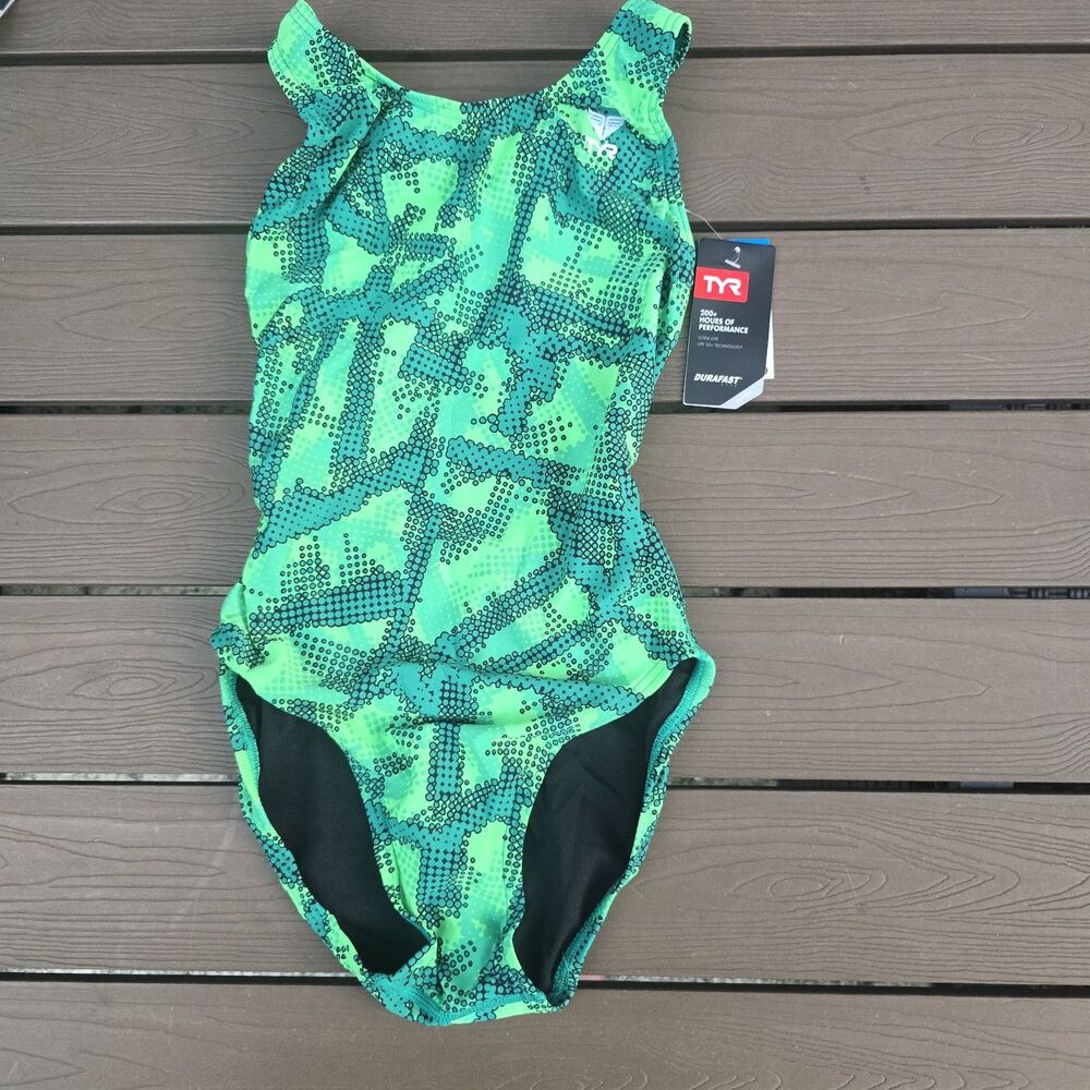 TYR Women's Durafast Green Vesuvius Maxfit One piece Swimsuit Sz 30 NEW